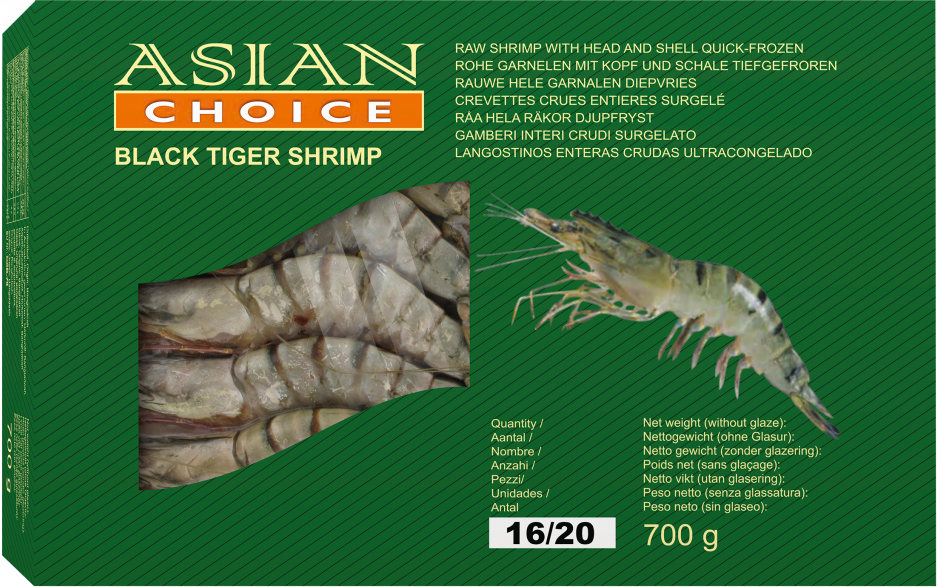 Asian Choice black tiger garnalen16/20 hoso 1 x 1 kg