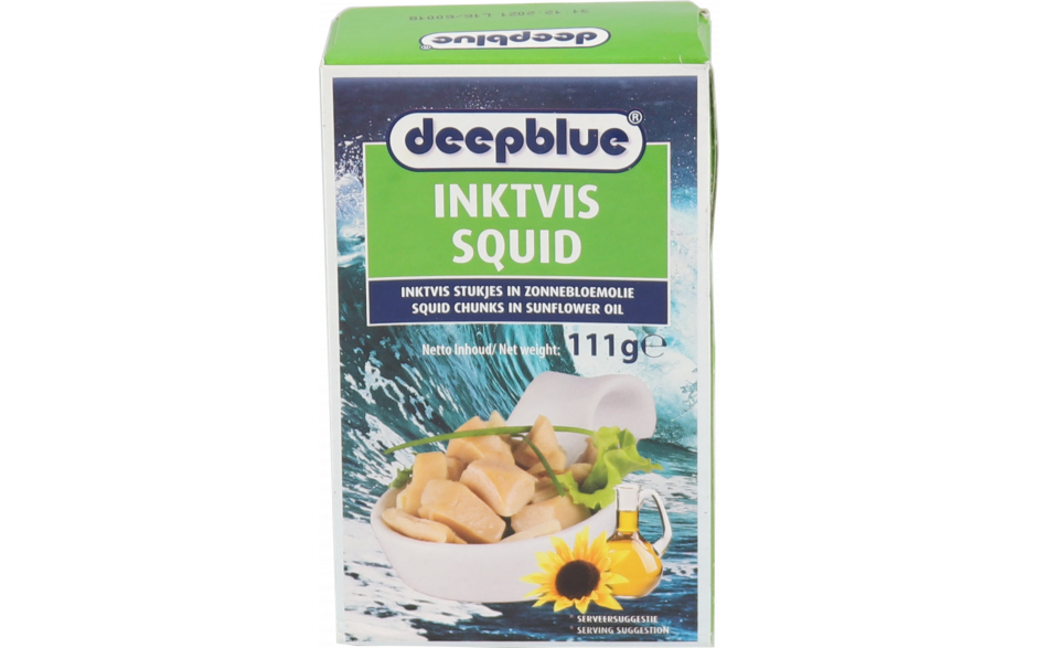 Deep Blue inktvis stukjes in zonnebloemolie met knoflook 1 x 120 gr