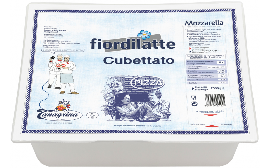 Tanagrina mozzarella fior di latte cubettata 1 x 2,5 kg